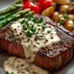 Juicy Steak with Creamy Garlic SauceJuicy Steak with Creamy Garlic SauceJuicy Steak with Creamy Garlic Sauce First Image