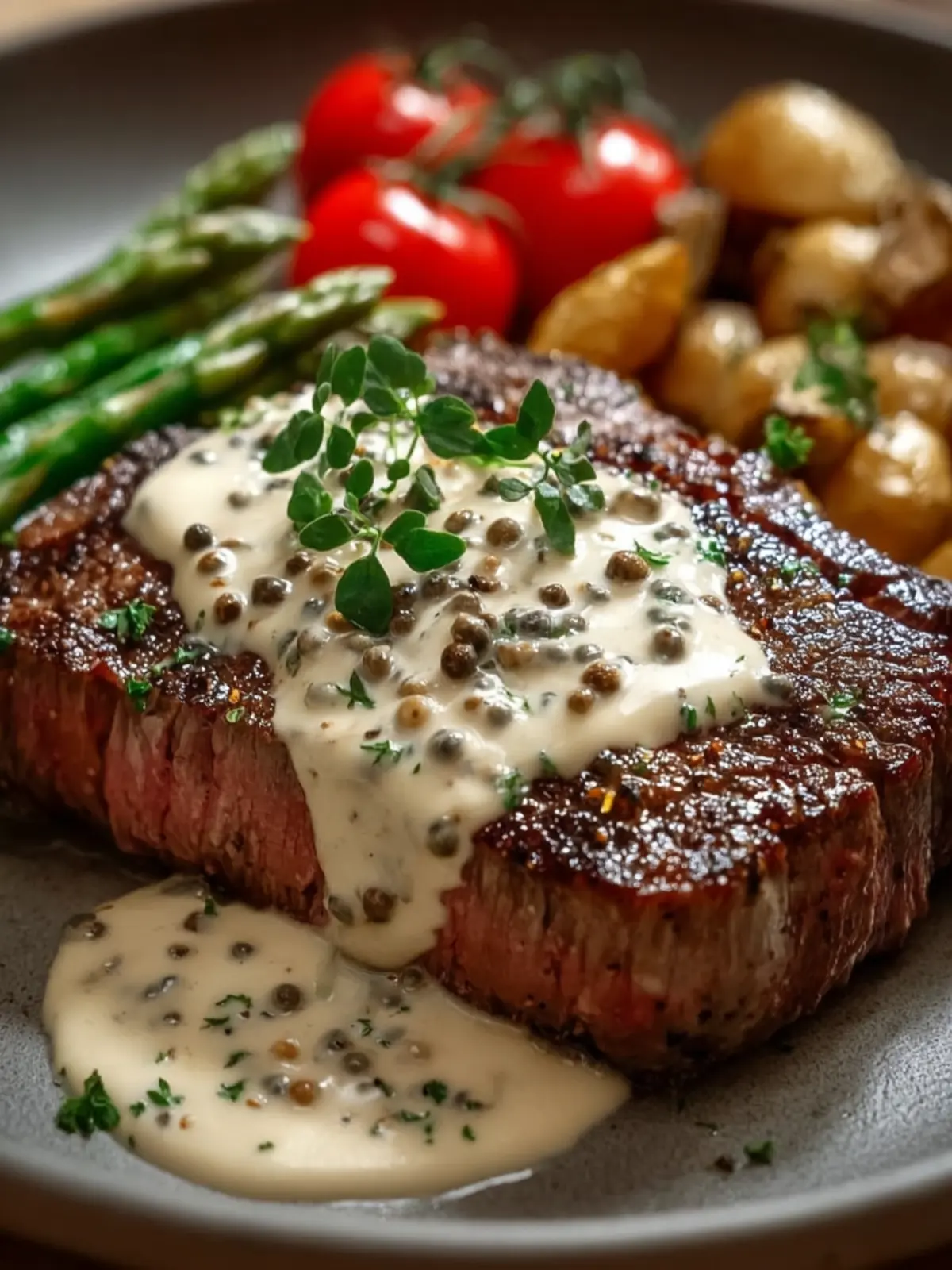 Juicy Steak with Creamy Garlic SauceJuicy Steak with Creamy Garlic SauceJuicy Steak with Creamy Garlic Sauce First Image