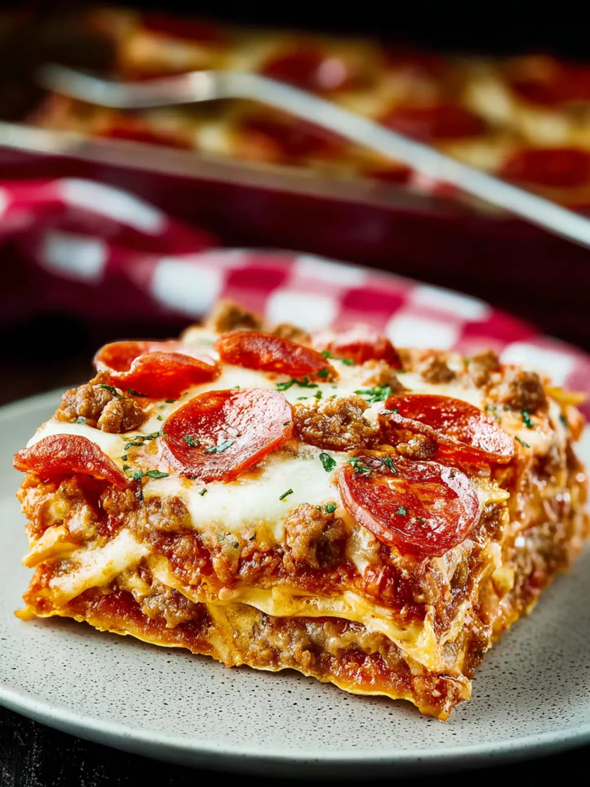 Sausage and Pepperoni Layered Pizza Bake First Image