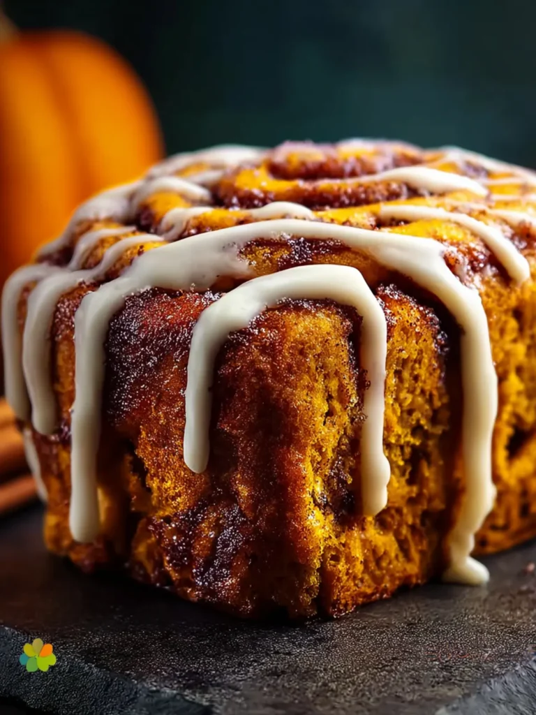 Cinnamon Roll Pumpkin Bread with Cream Cheese Glaze First Image