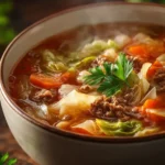 Hearty Cabbage and Ground Beef Soup First Image