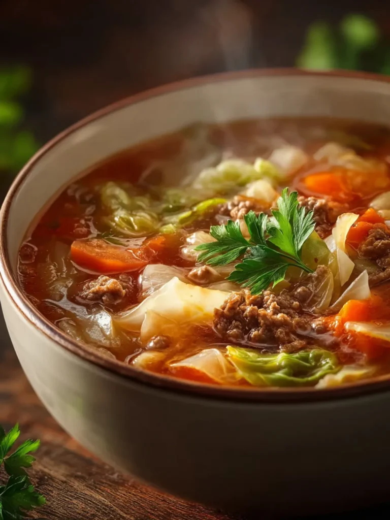 Hearty Cabbage and Ground Beef Soup First Image