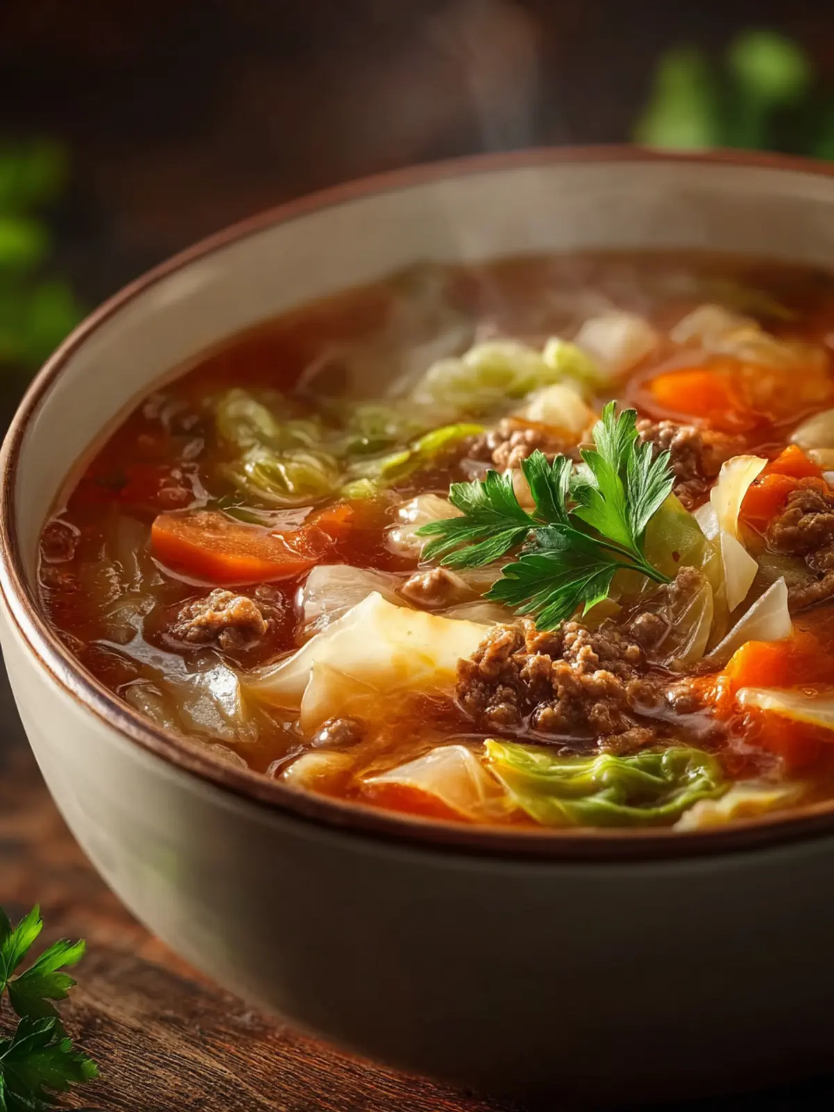 Hearty Cabbage and Ground Beef Soup First Image
