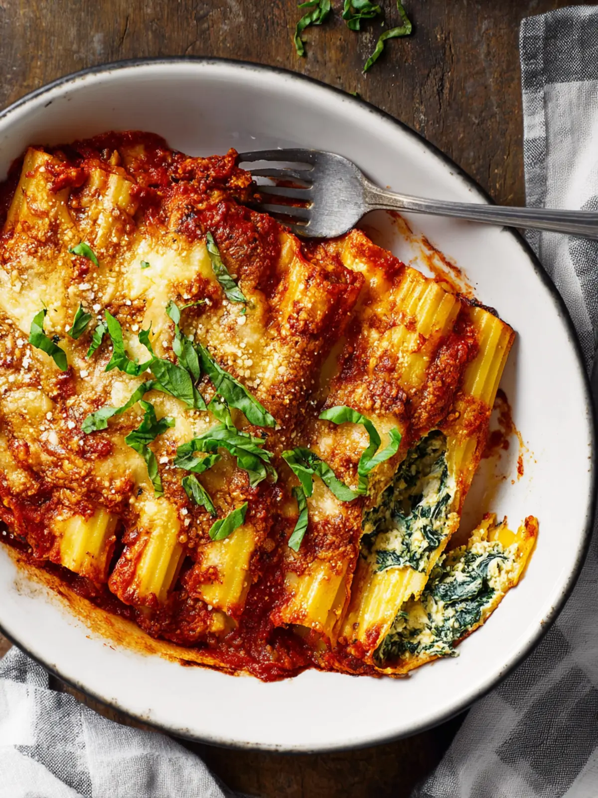Easy Vegetarian Spinach + Cheese Manicotti Recipe First Image