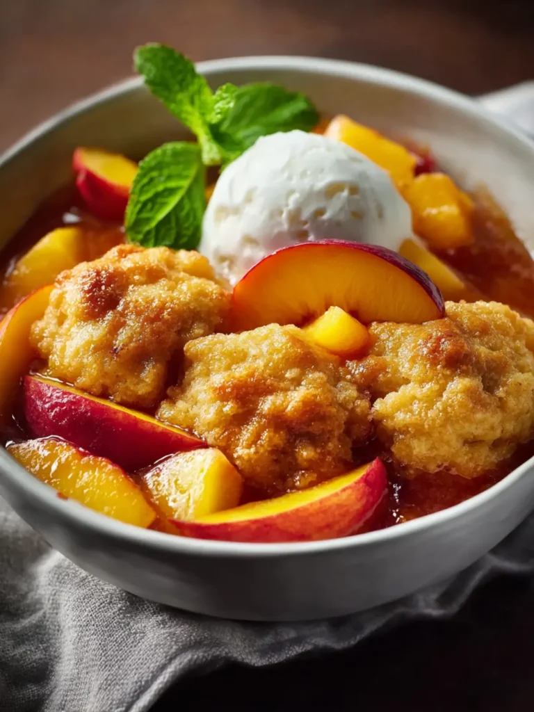 One Bowl Peach Cobbler with Fresh Peaches & Easy Drop Biscuits First Image