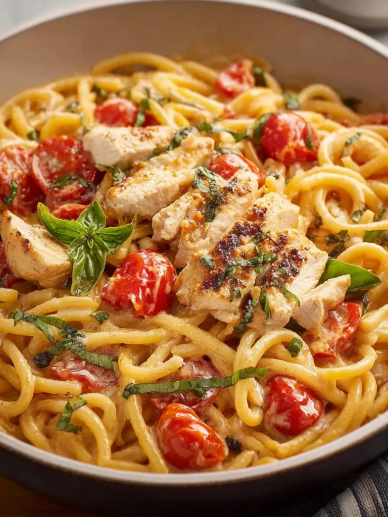 One Pan Creamy Tomato Basil Pasta with Chicken First Image